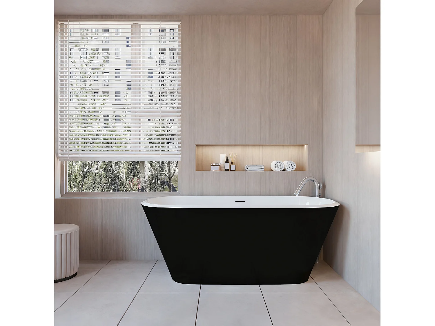 Baignoire îlot ovale bicolore - 260L - 160x73x60 cm - intérieur blanc - extérieur noir mat - Design moderne en acrylique