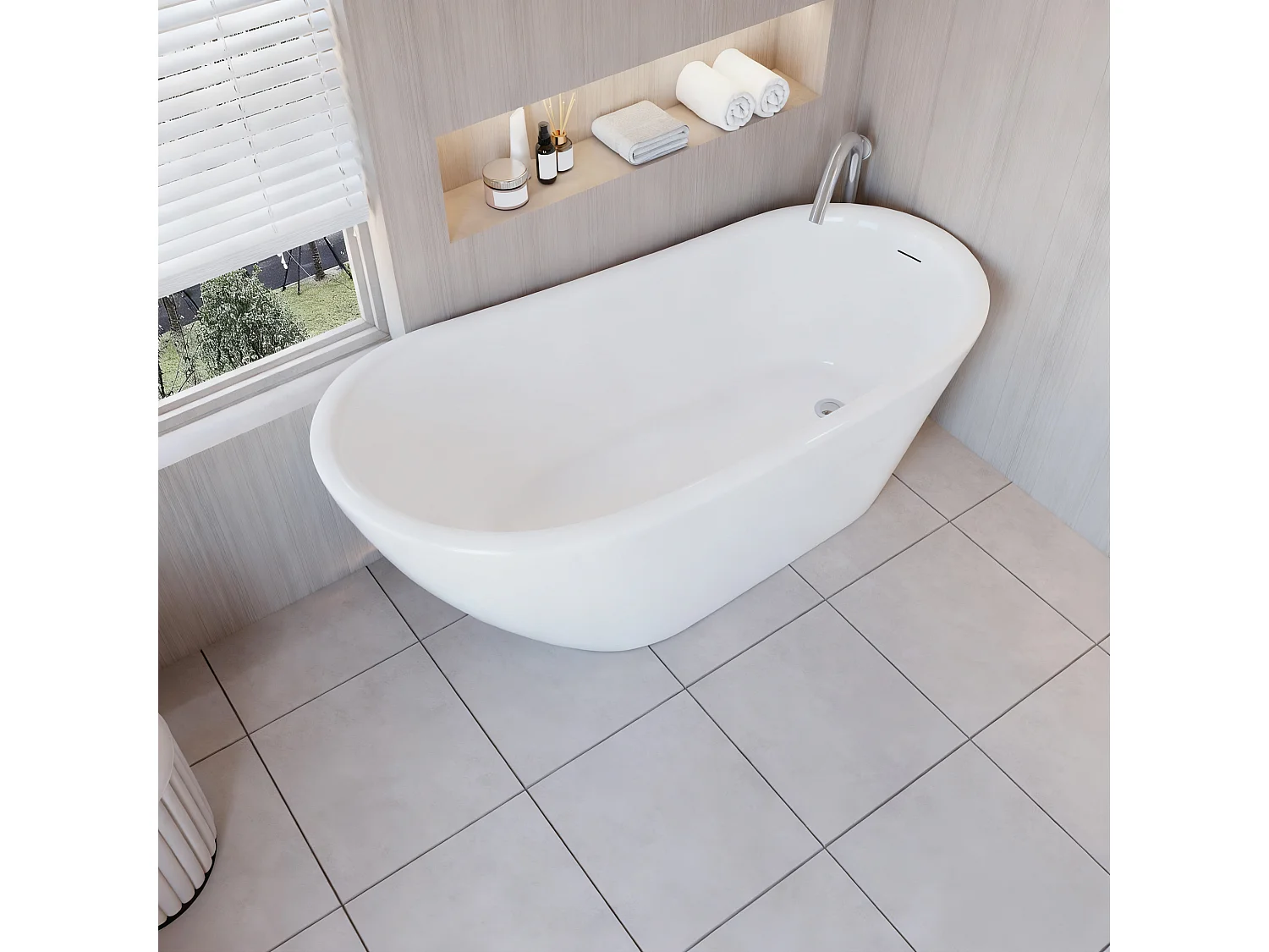 Baignoire îlot design en acrylique - 280L - 170 x 78 x 73cm - Confort ergonomique et élégance moderne - avec Bonde et trop plein