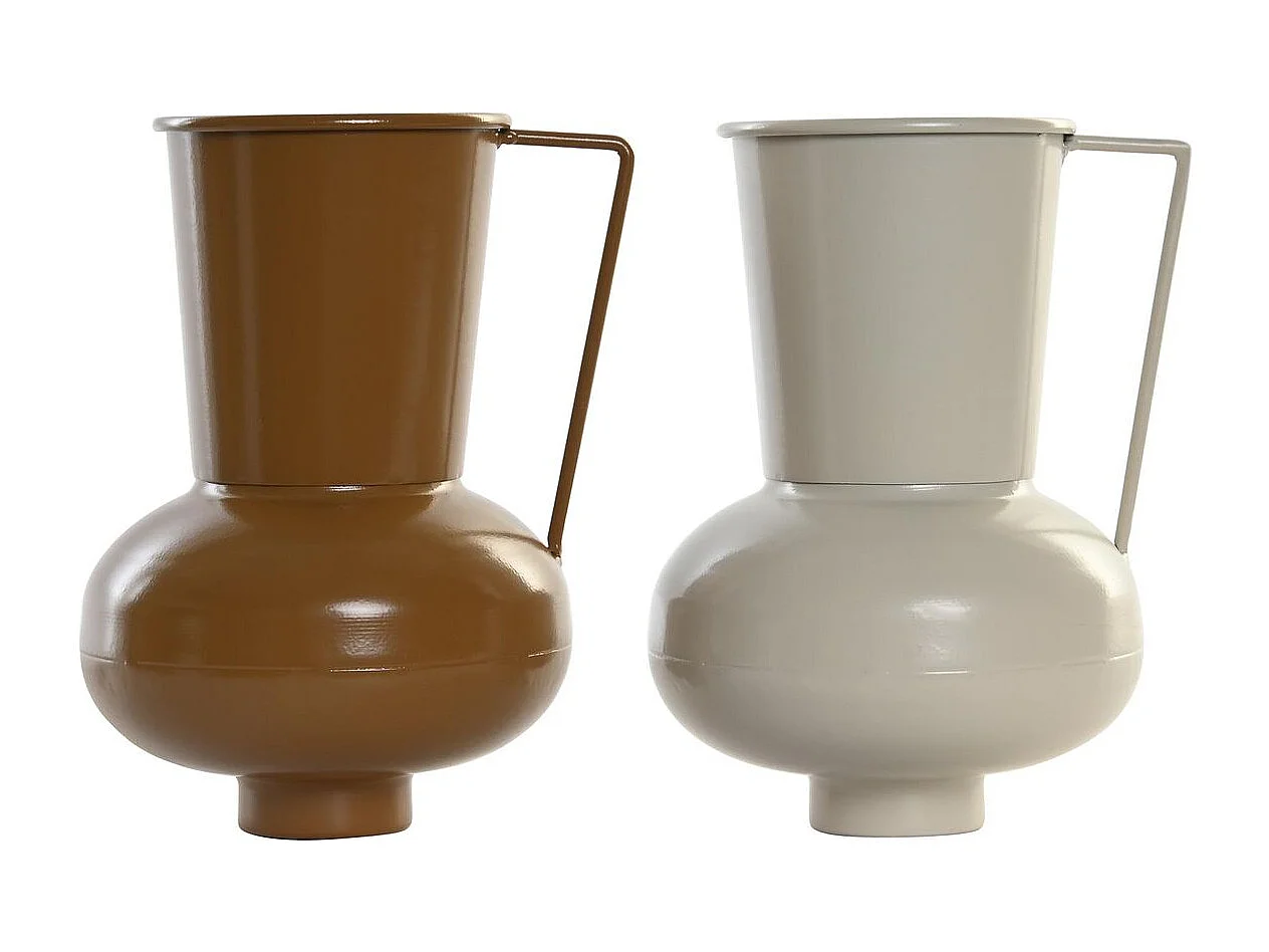 Jarrón DKD Home Decor 13 x 12.5 x 17 cm Beige Metal Naranja Mostaza (2 Unidades)