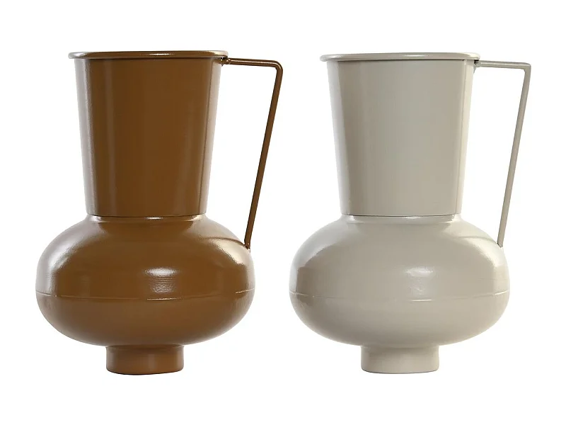 Jarrón DKD Home Decor 13 x 12.5 x 17 cm Beige Metal Naranja Mostaza (2 Unidades)