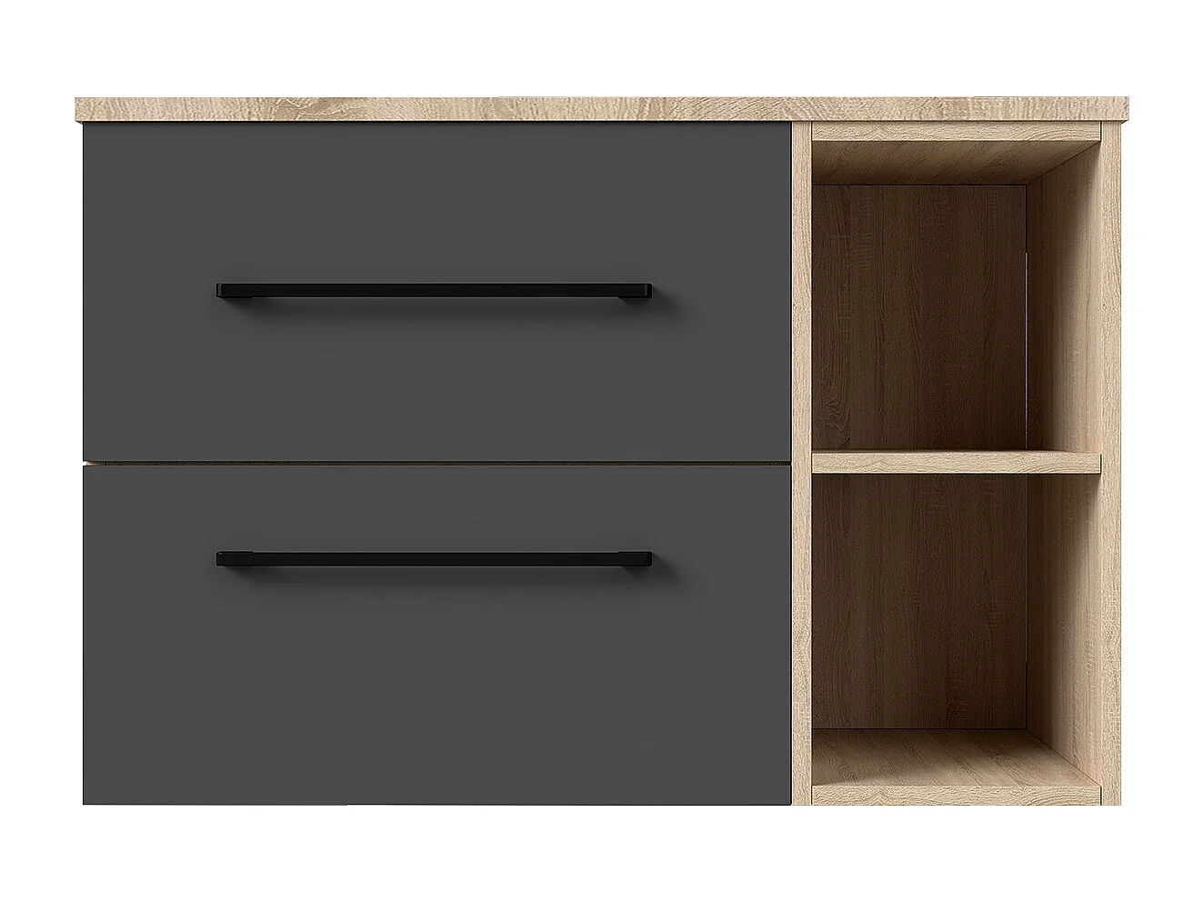 AICA Ensemble meuble de Salle de Bain + Planche suspendu, 2 Tiroirs + Rangements Ouverts, 80x46x52cm, Chêne + Anthracite, Sans Compter Vasque