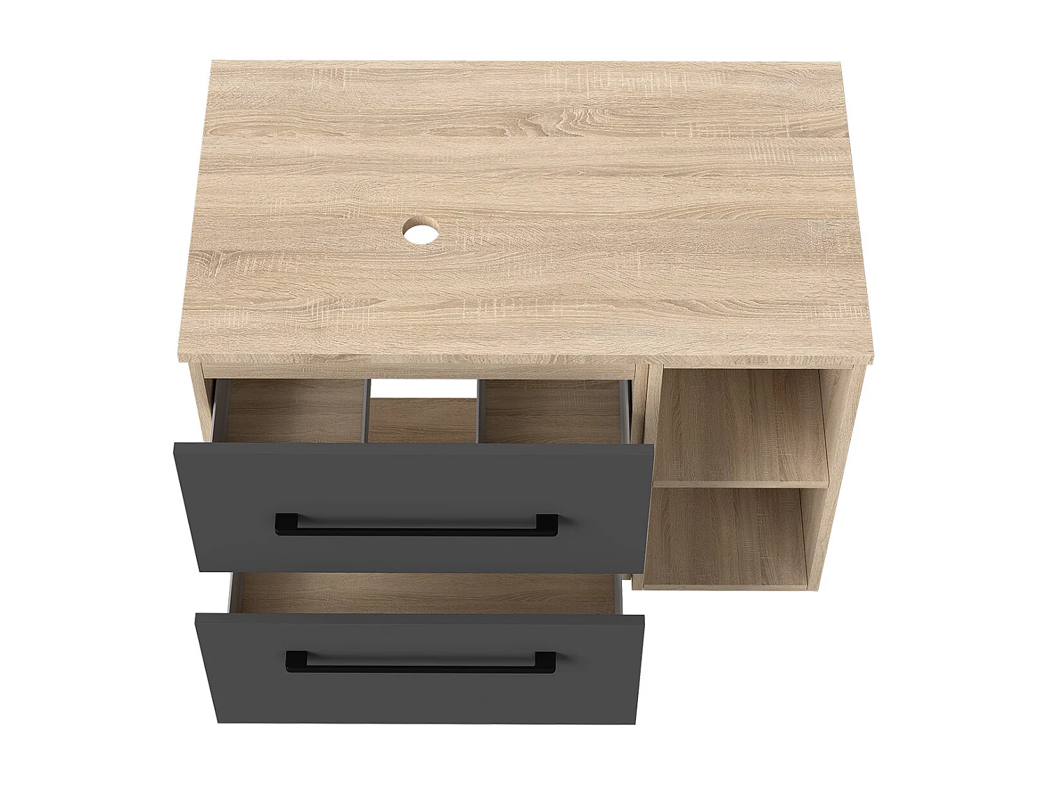 AICA Ensemble meuble de Salle de Bain + Planche suspendu, 2 Tiroirs + Rangements Ouverts, 80x46x52cm, Chêne + Anthracite, Sans Compter Vasque