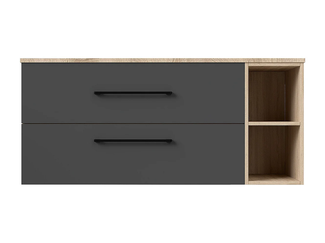 AICA Ensemble meuble de Salle de Bain + Planche suspendu, 2 Tiroirs + Rangements Ouverts, 120x46x52cm, Chêne + Anthracite, Sans Compter Vasque