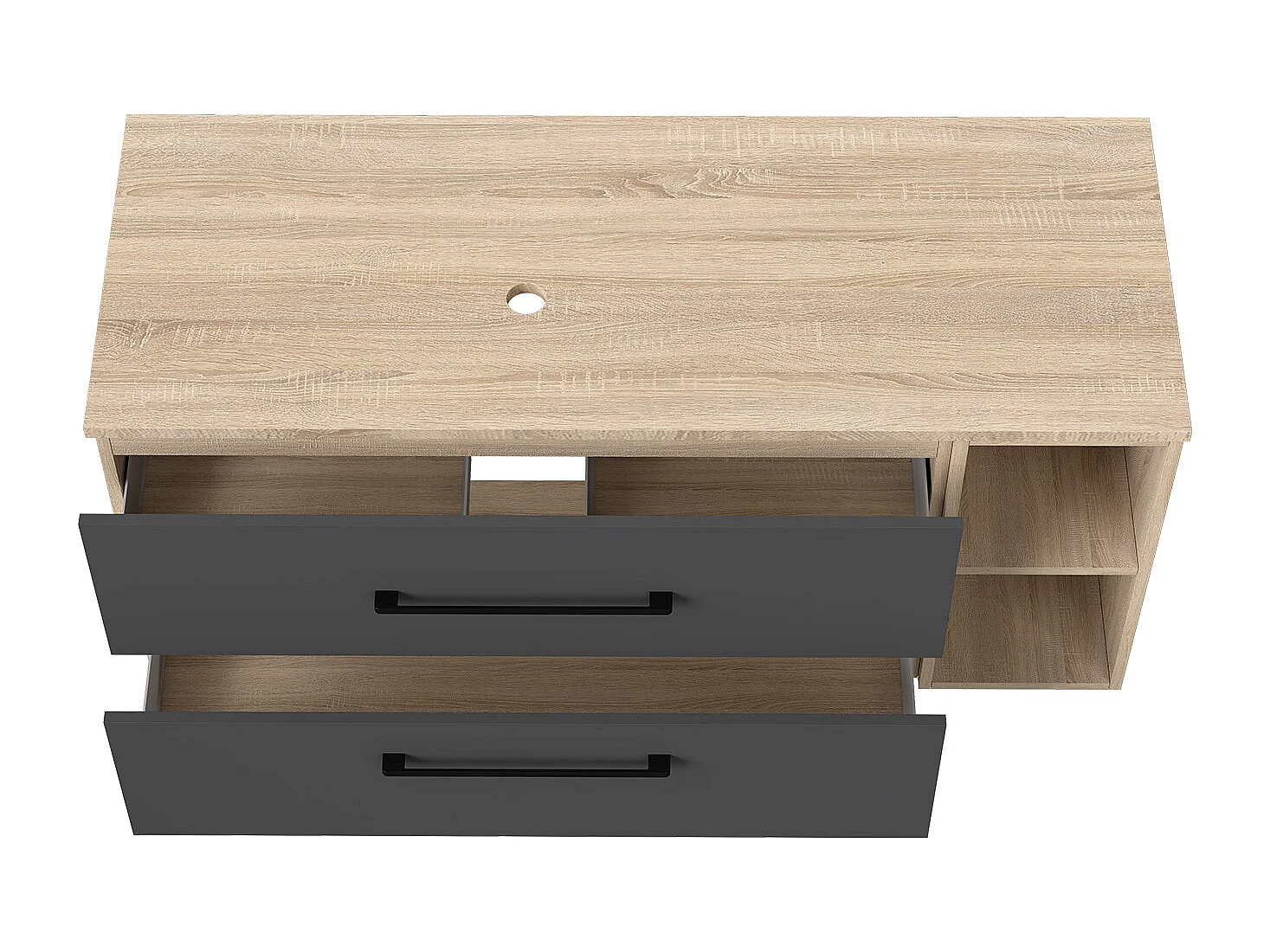 AICA Ensemble meuble de Salle de Bain + Planche suspendu, 2 Tiroirs + Rangements Ouverts, 120x46x52cm, Chêne + Anthracite, Sans Compter Vasque