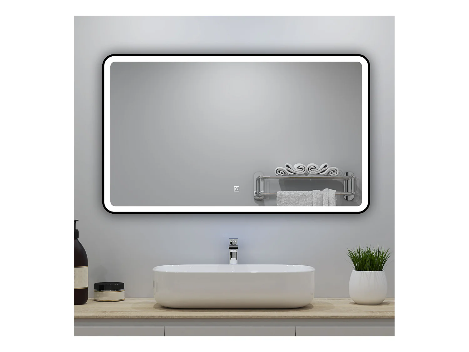 Miroir lumineux 120x70cm avec Anti-buée + 3 Couleurs + Dimmable, Miroir salle de bain