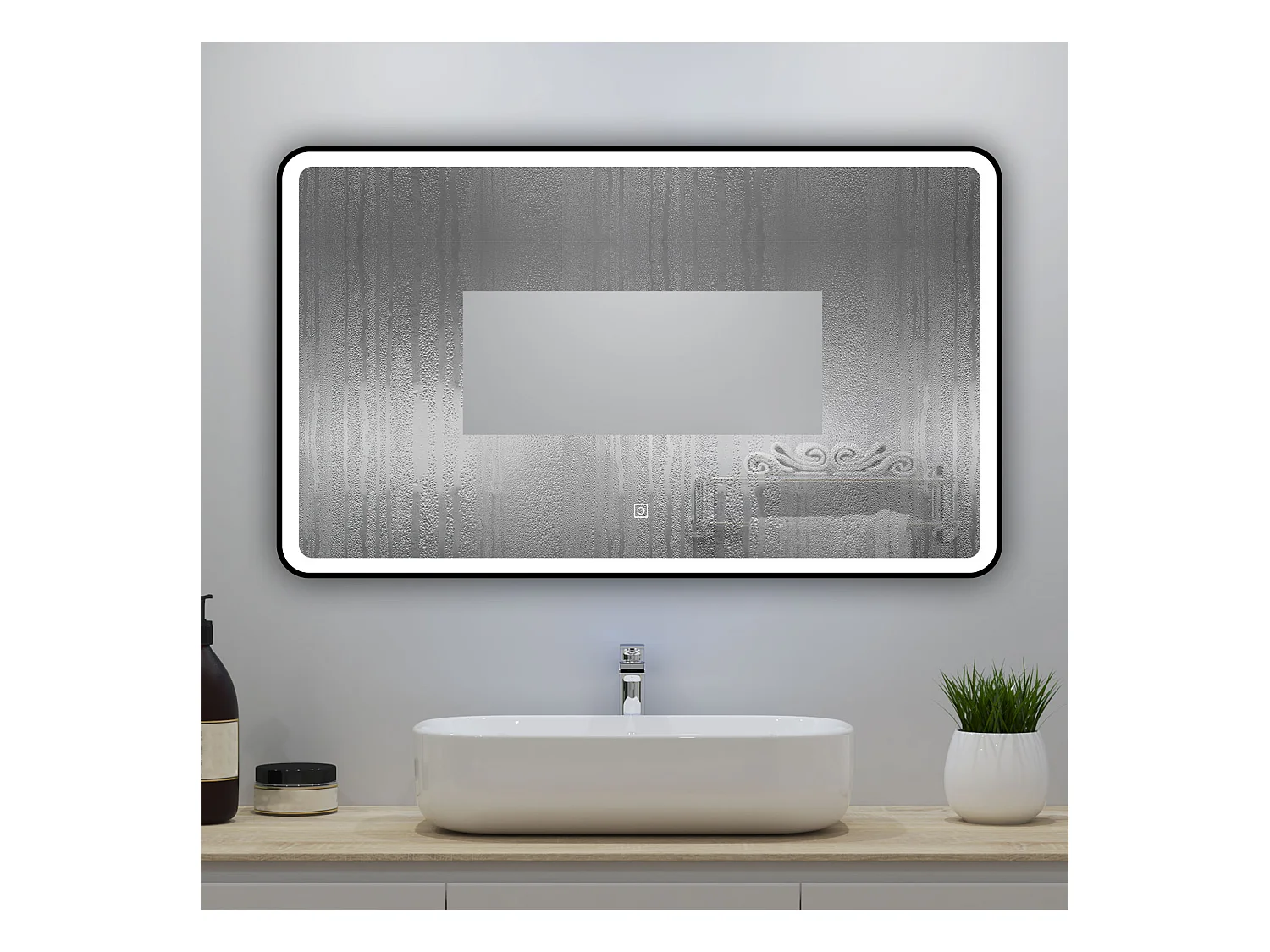Miroir lumineux 120x70cm avec Anti-buée + 3 Couleurs + Dimmable, Miroir salle de bain