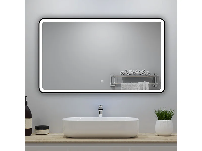 Miroir lumineux 120x70cm avec Anti-buée + 3 Couleurs + Dimmable, Miroir salle de bain