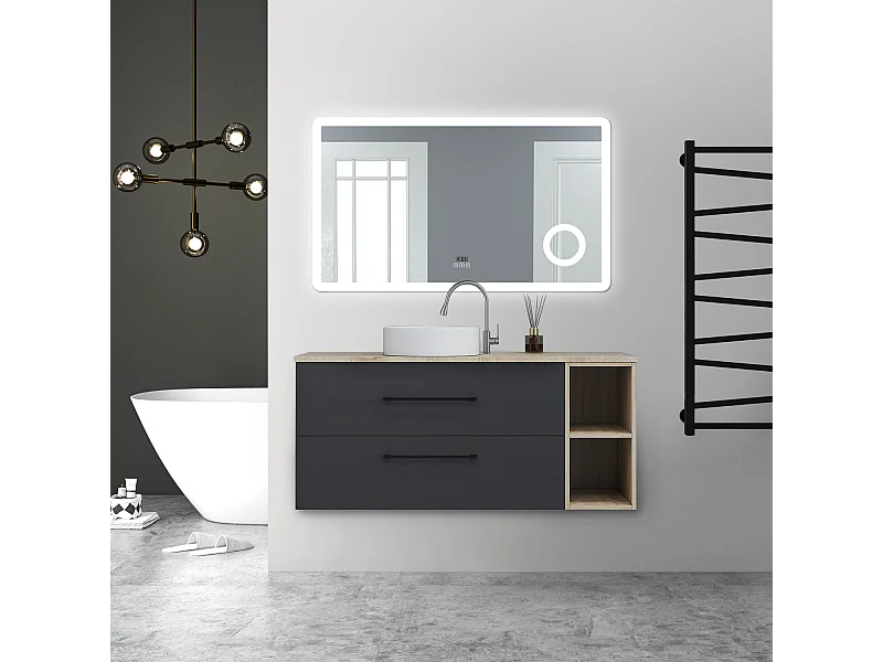 AICA Ensemble meuble de Salle de Bain avec Vasque + 2 Rangements Ouverts, 120x46x52cm, Miroir Bluetooth avec Horloge et Loupe