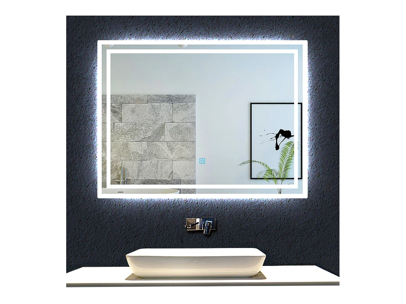 Aica Miroir lumineux avec éclairage intégré, Miroir de salle de bain avec anti-buée, Modèle double contour 70x50cm