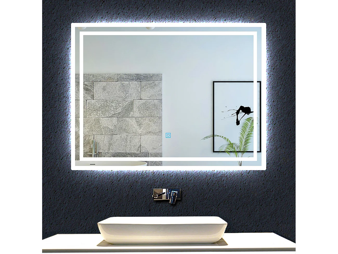 Aica Miroir lumineux avec éclairage intégré, Miroir de salle de bain avec anti-buée, Modèle double contour 70x50cm