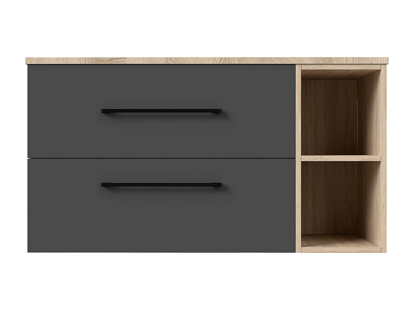 AICA Ensemble meuble de Salle de Bain + Planche suspendu, 2 Tiroirs + Rangements Ouverts, 100x46x52cm, Chêne + Anthracite, Sans Compter Vasque