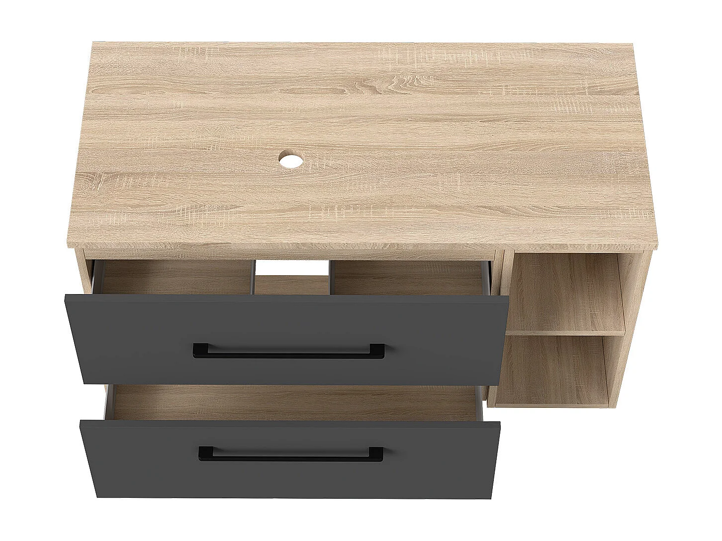 AICA Ensemble meuble de Salle de Bain + Planche suspendu, 2 Tiroirs + Rangements Ouverts, 100x46x52cm, Chêne + Anthracite, Sans Compter Vasque