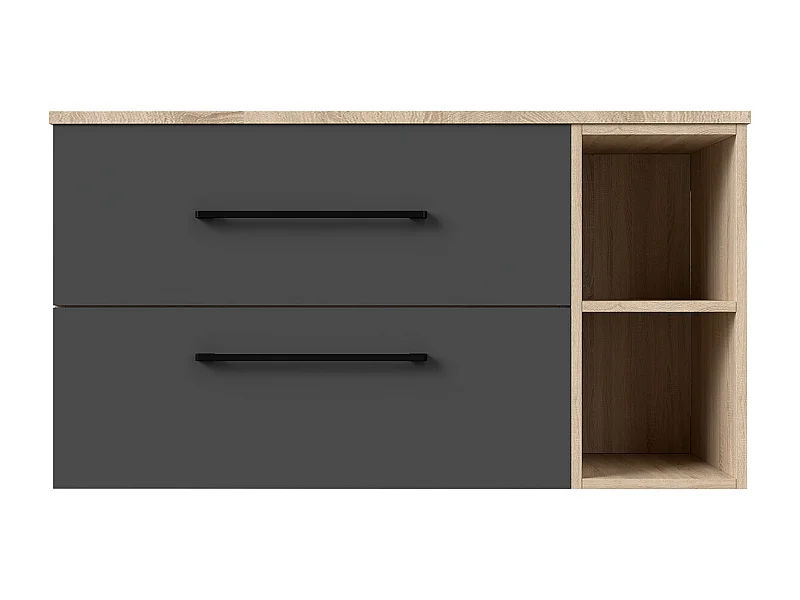 AICA Ensemble meuble de Salle de Bain + Planche suspendu, 2 Tiroirs + Rangements Ouverts, 100x46x52cm, Chêne + Anthracite, Sans Compter Vasque