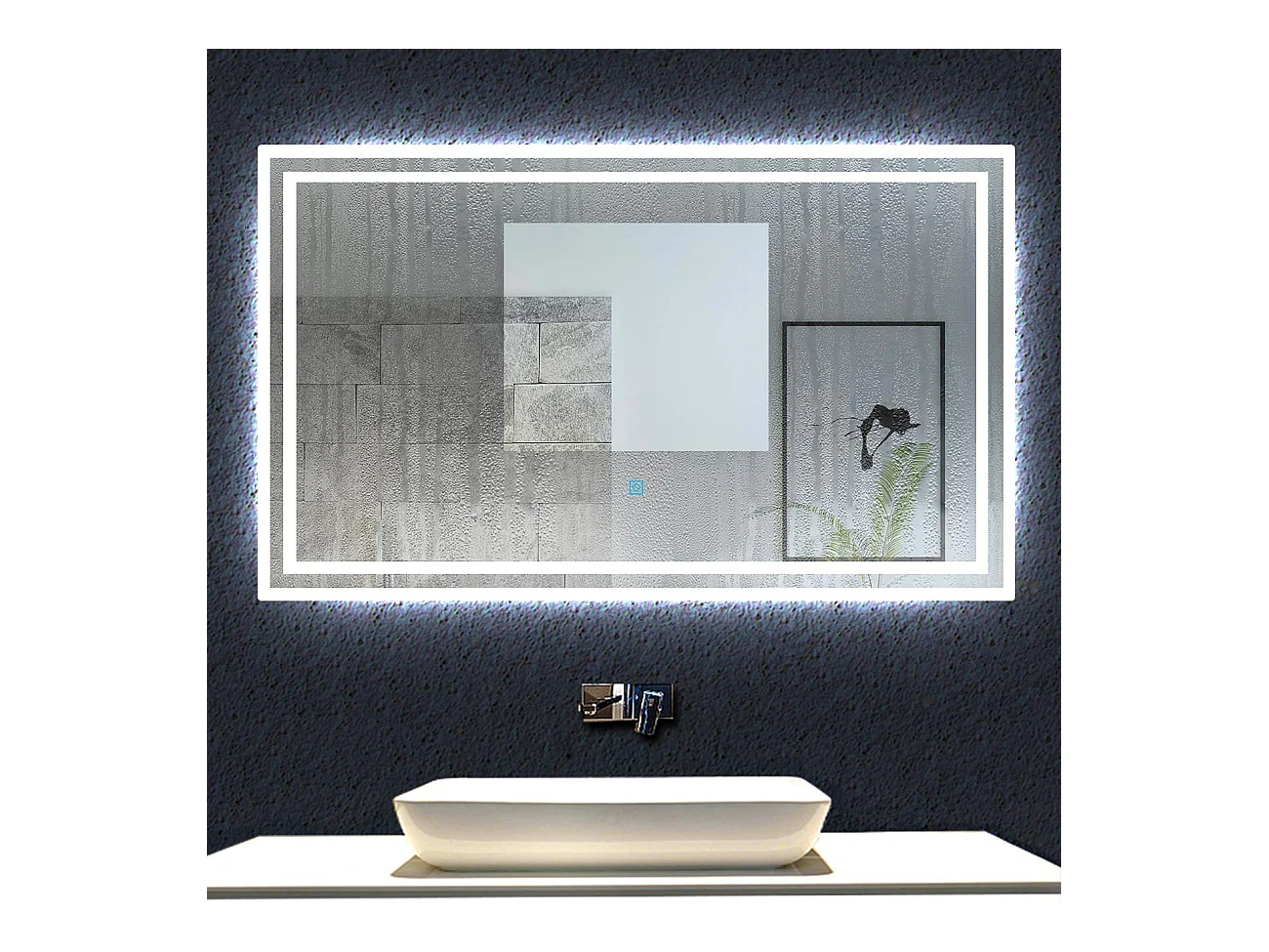 Aica Miroir lumineux avec éclairage intégré, Miroir de salle de bain avec anti-buée, Modèle double contour 90x70cm