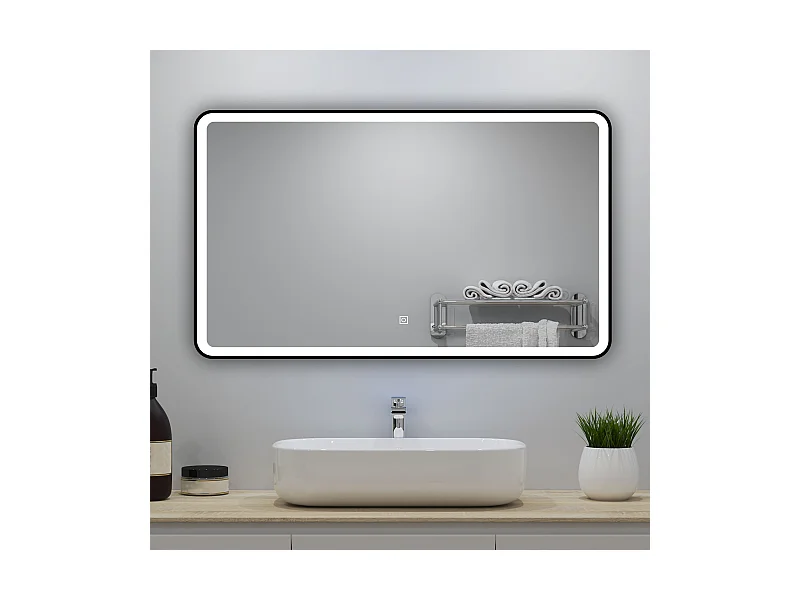 Miroir lumineux 100x60cm avec Anti-buée + 3 Couleurs + Dimmable, Miroir salle de bain