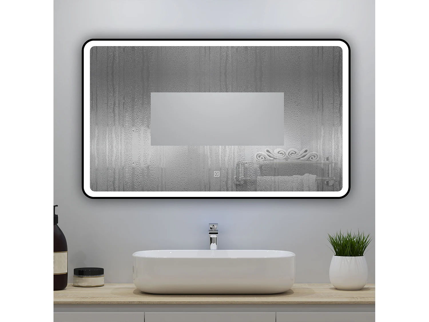 Miroir lumineux 100x60cm avec Anti-buée + 3 Couleurs + Dimmable, Miroir salle de bain