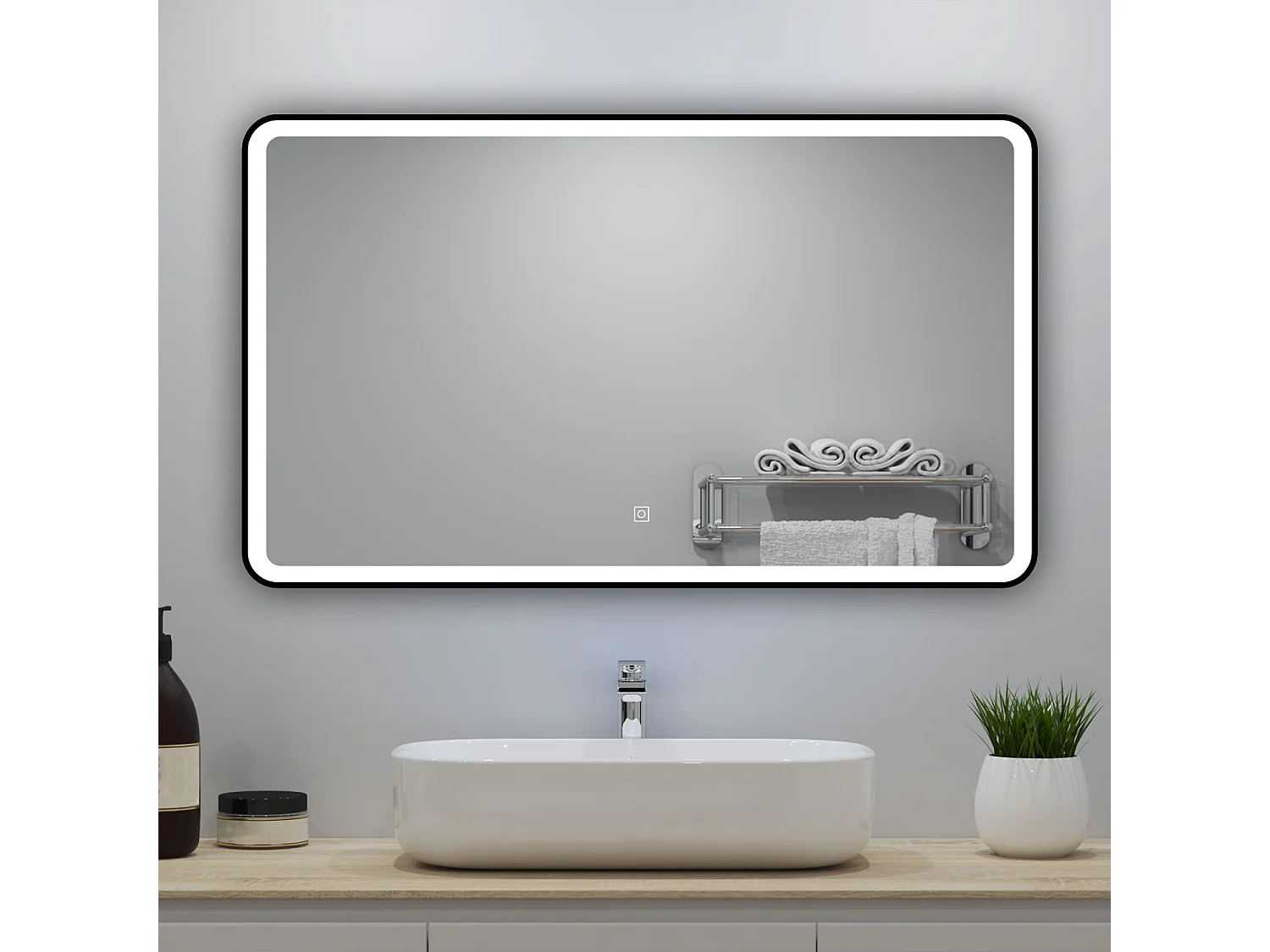 Miroir lumineux 100x60cm avec Anti-buée + 3 Couleurs + Dimmable, Miroir salle de bain