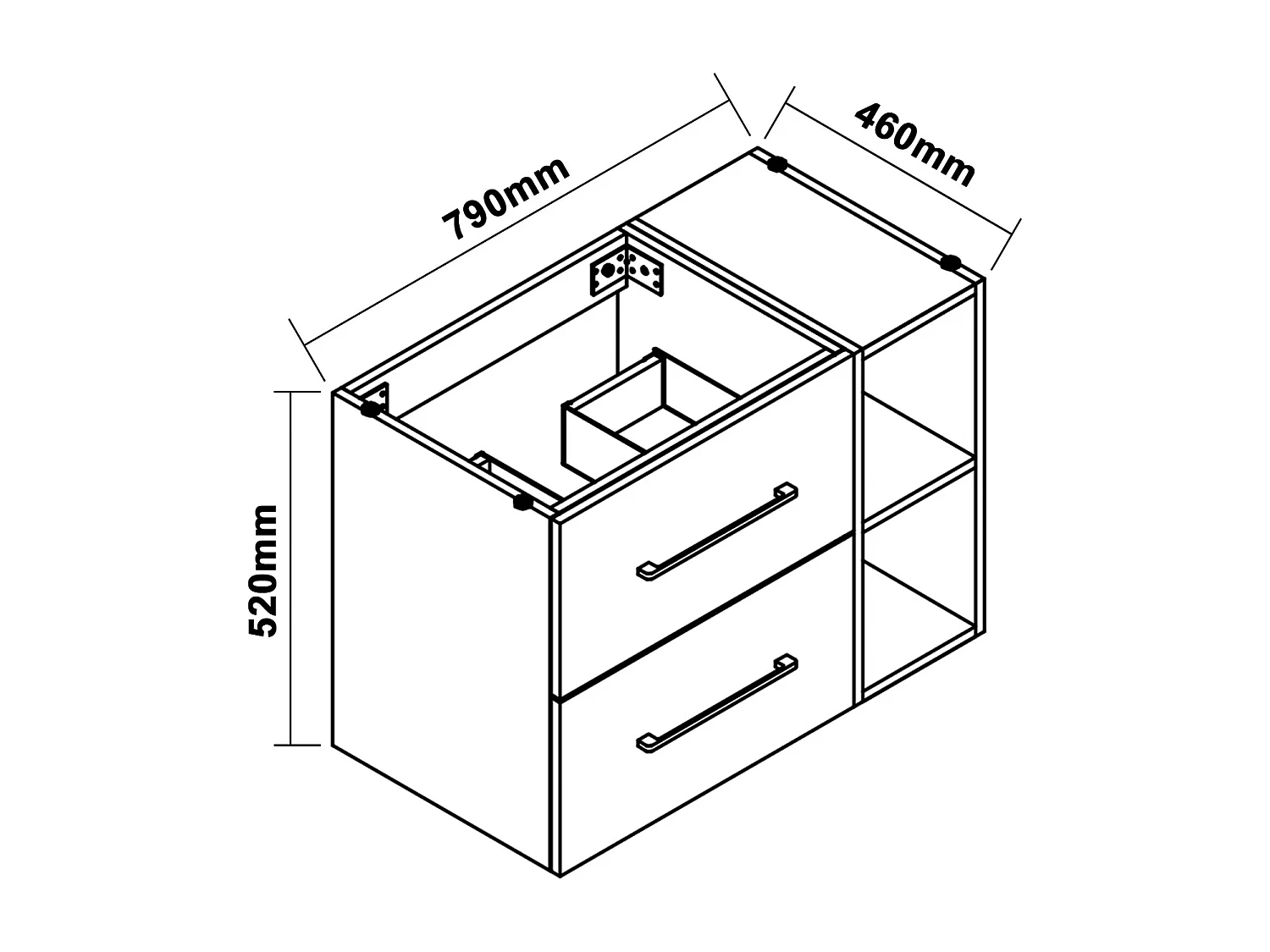 AICA Ensemble meuble de Salle de Bain Suspendu 80cm avec Vasque, 2 Tiroirs + Rangements Ouverts + Vasque céramique, Chêne + Anthracite
