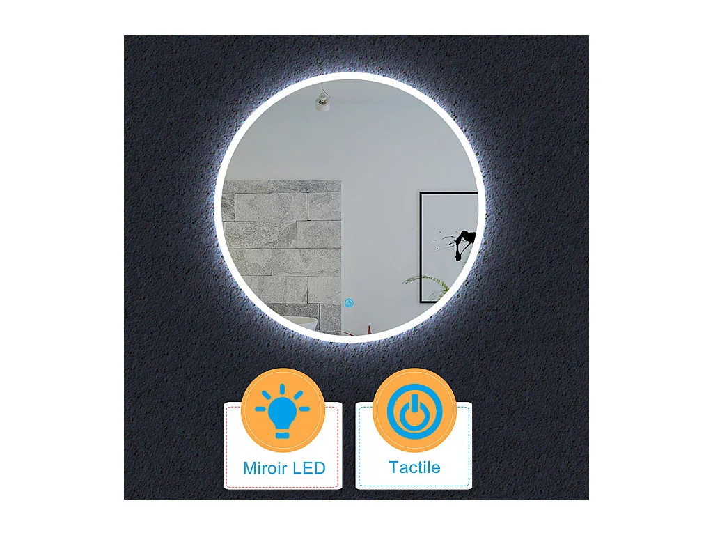 Miroir Rond Salle de LED Bain 60cm Dimmable + Fonction mémoire