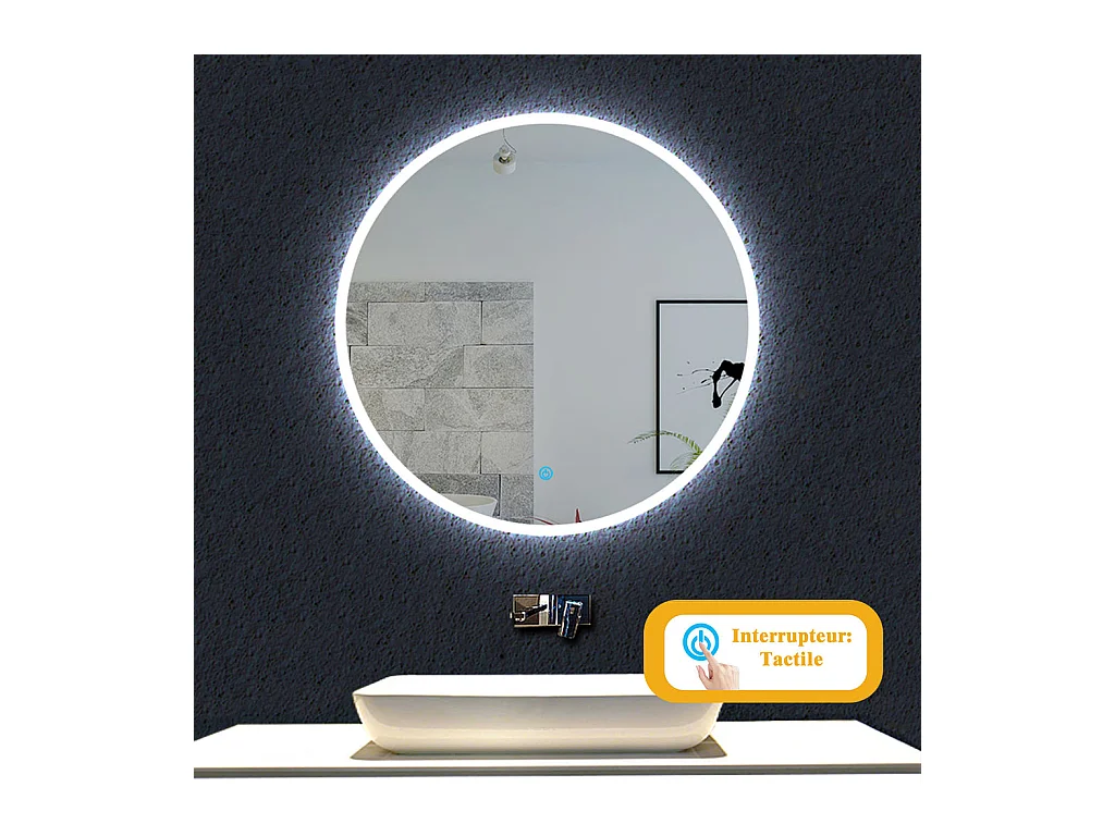 Miroir Rond Salle de LED Bain 60cm Dimmable + Fonction mémoire
