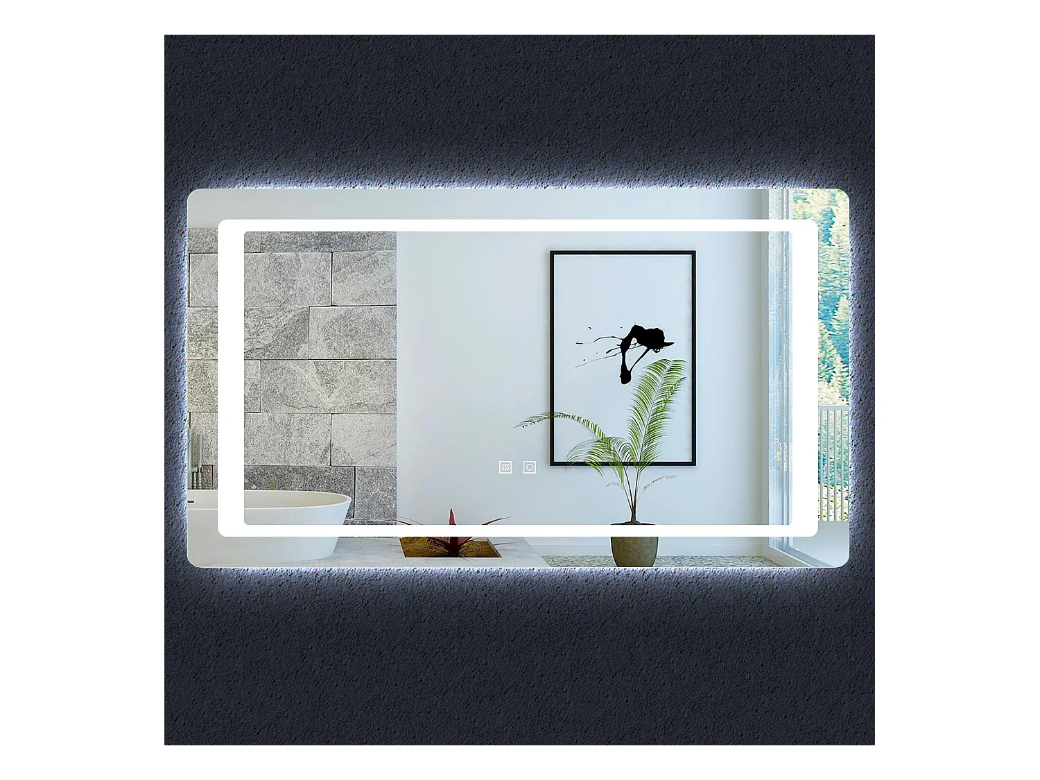 Aica Miroir Led 120x70cm Anti-buée Avec 2 Interrupteurs, Miroir De Salle De Bain Modèle Classique