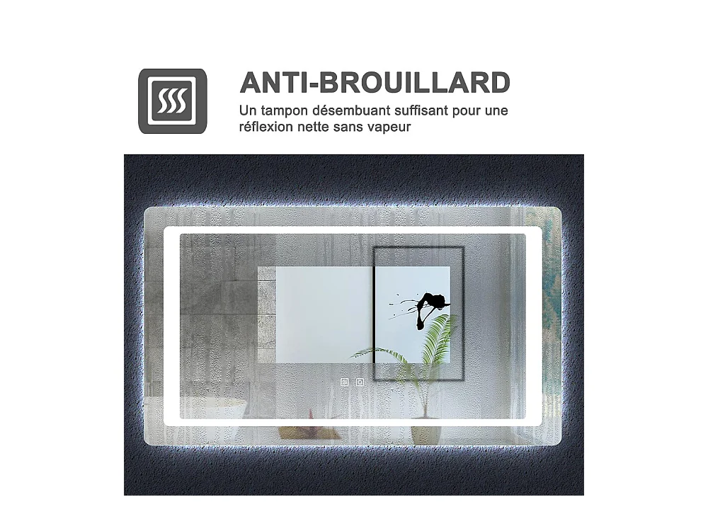 Aica Miroir Led 120x70cm Anti-buée Avec 2 Interrupteurs, Miroir De Salle De Bain Modèle Classique