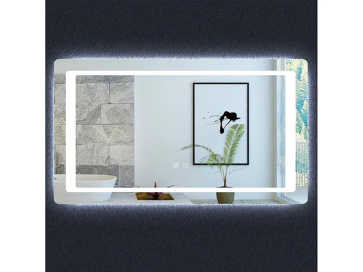 Aica Miroir Led 120x70cm Anti-buée Avec 2 Interrupteurs, Miroir De Salle De Bain Modèle Classique