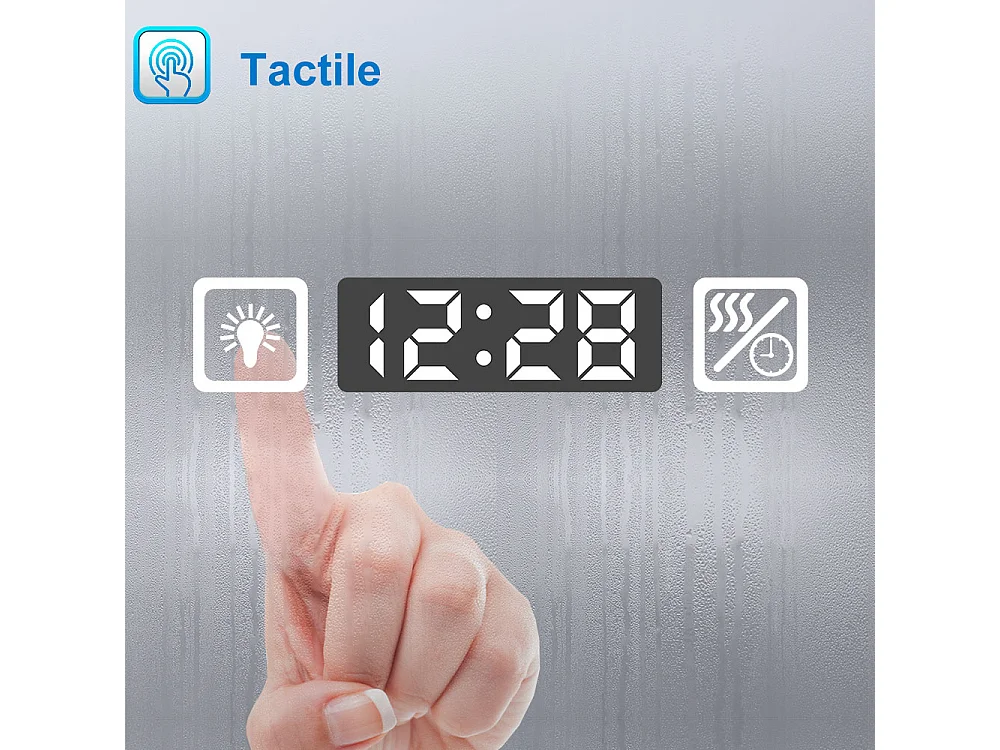 Aica Miroir Lumineux à LED Réglable Intelligent 100x60cm, Miroir de salle de bain avec éclairage + antibuée + Miroir grossissant + Horloge numérique