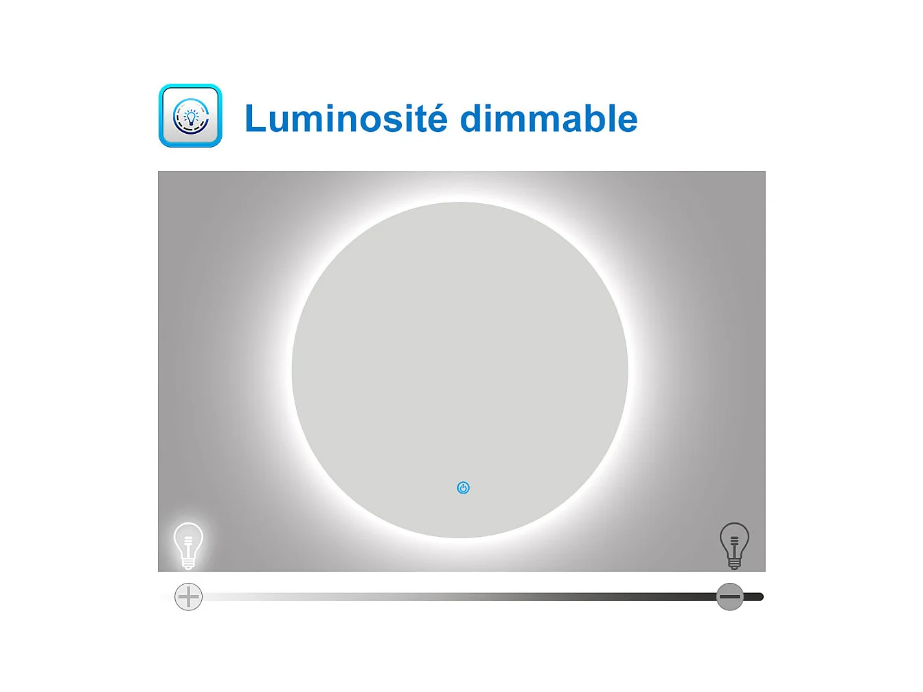 Miroir lumineux rond 60x60cm avec Anti-buée + Dimmable, Mural Miroir salle de bain