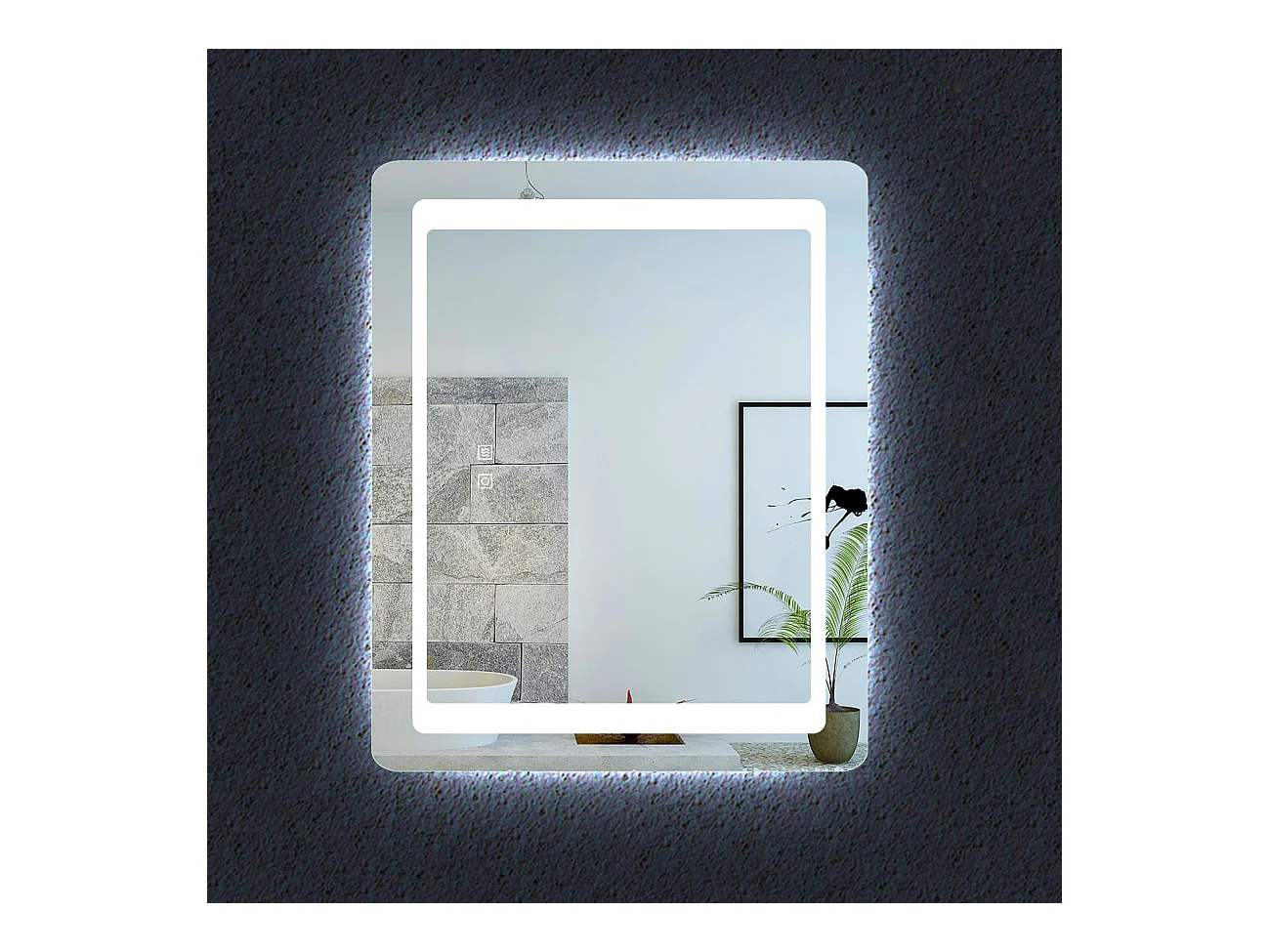 Aica Miroir Led 90x65cm Anti-buée Avec 2 Interrupteurs, Miroir De Salle De Bain Modèle Classique