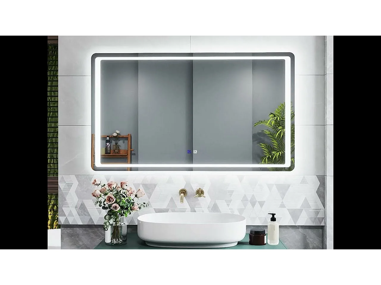 Aica Miroir Led 90x65cm Anti-buée Avec 2 Interrupteurs, Miroir De Salle De Bain Modèle Classique
