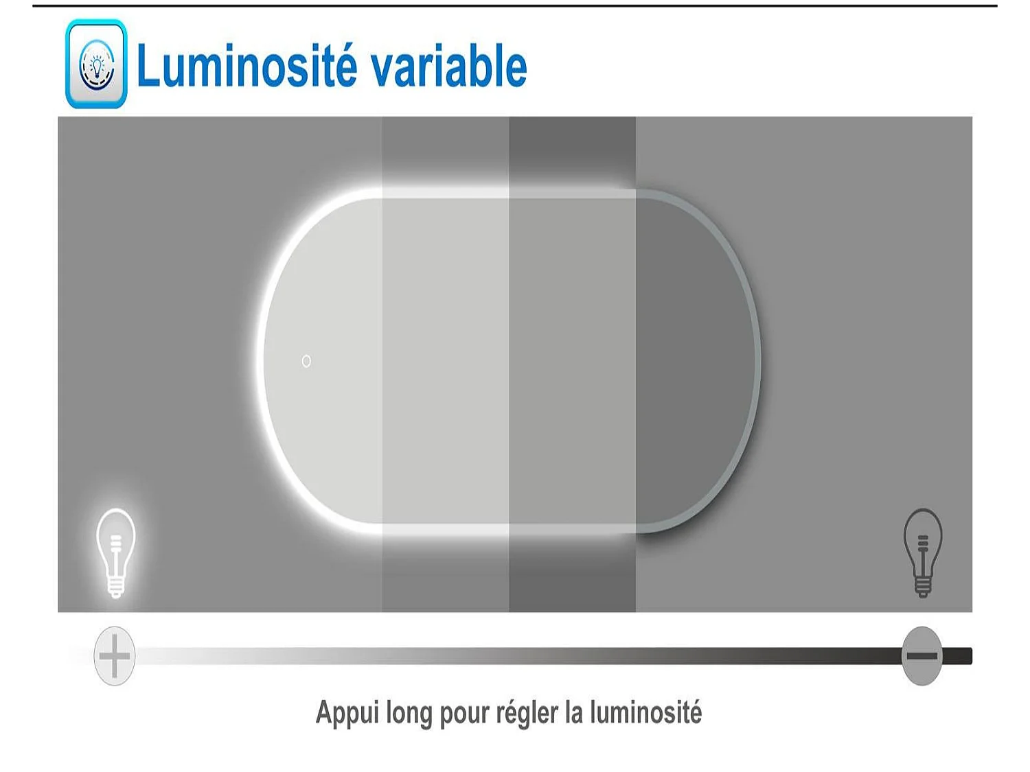 Miroir lumineux ovale l.50 x H.90cm avec Anti-buée + Dimmable, Mural Miroir salle de bain