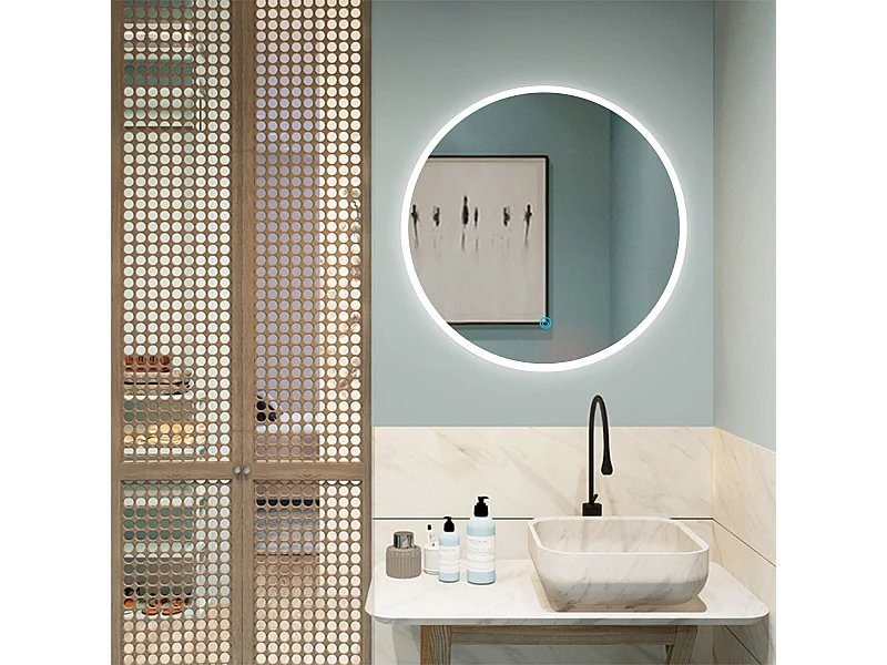 Aica Miroir lumineux avec éclairage intégré, Miroir de decoration, Miroir de salle bain Rond avec anti-buée Φ80cm Type A