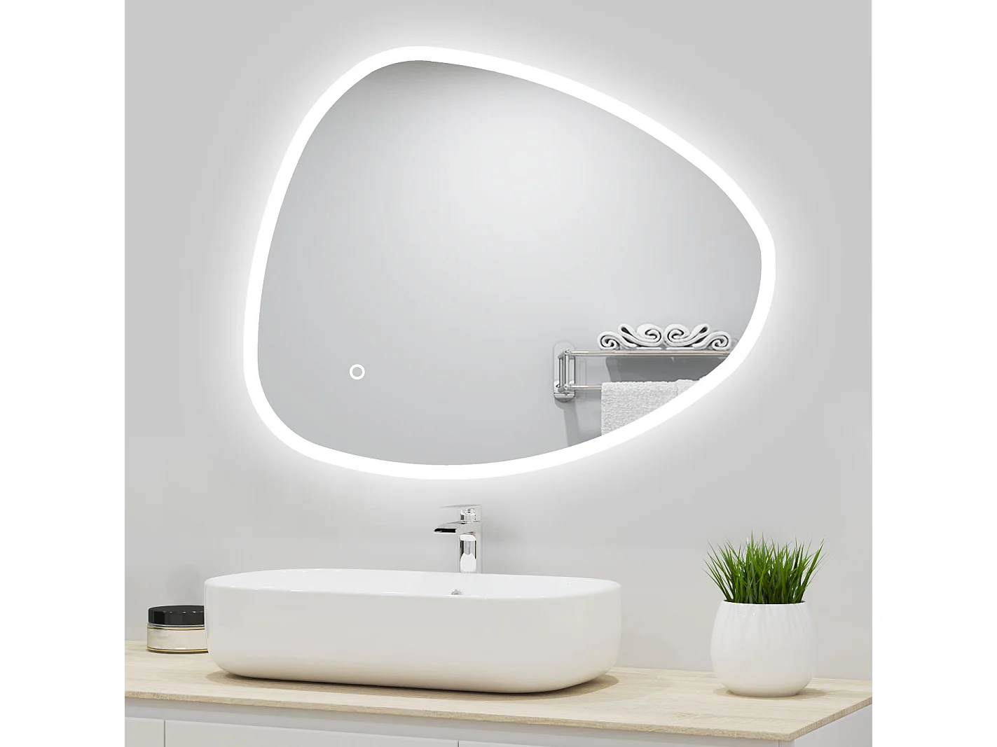 Miroir lumineux 80x55cm avec 3 Couleurs + Dimmable + Anti-buée