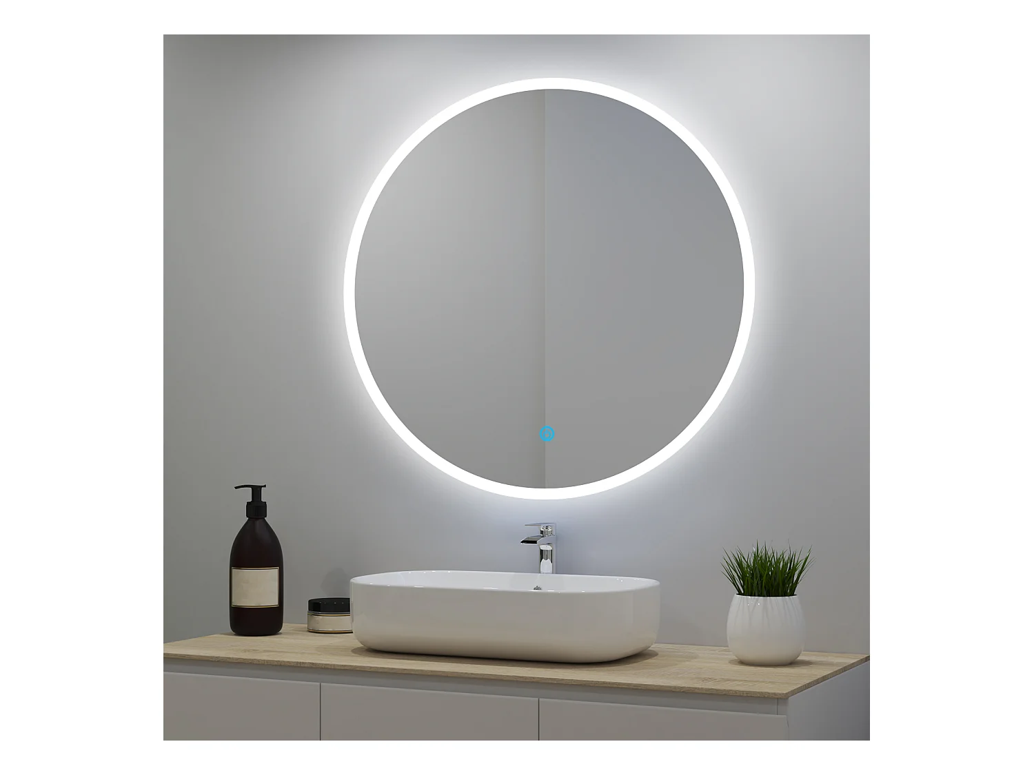 Miroir lumineux rond 70cm avec 3 Couleurs + Dimmable + Anti-buée, Mural Miroir salle de bain