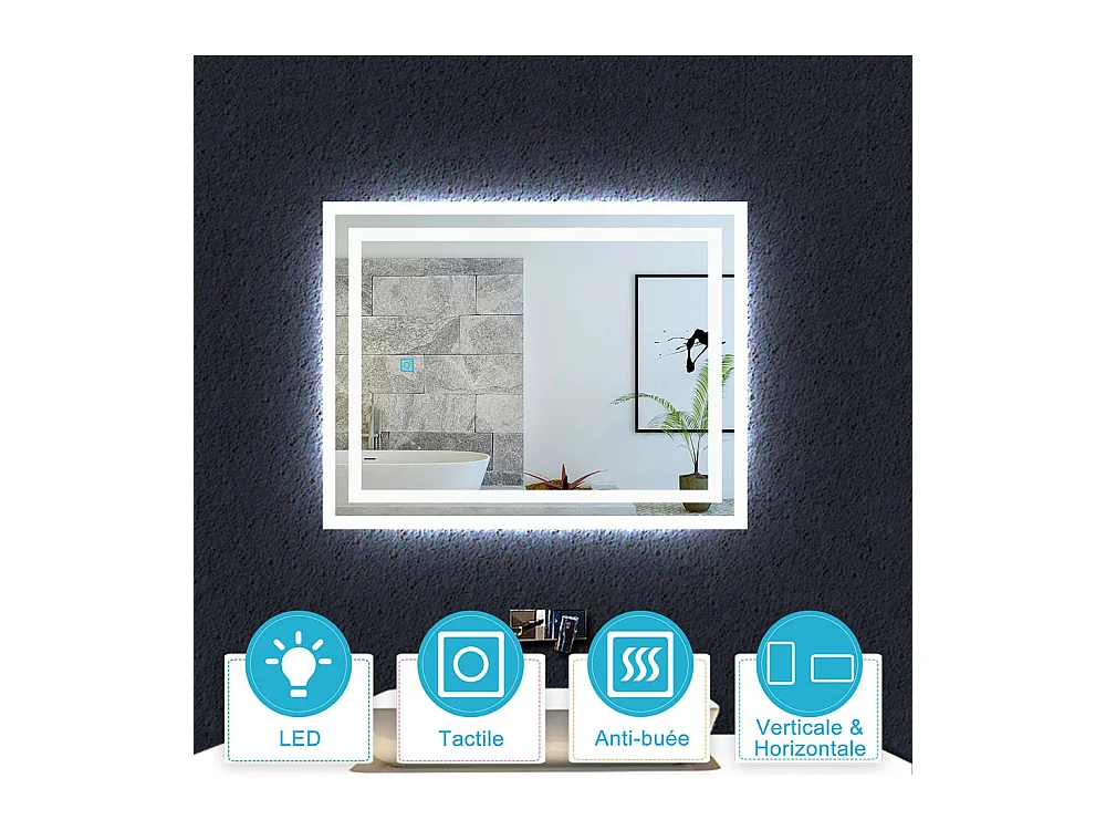 Aica Miroir lumineux avec éclairage intégré, Miroir de salle de bain avec anti-buée, Modèle double contour 70x50cm