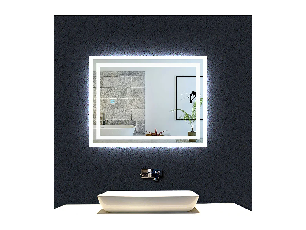 Aica Miroir lumineux avec éclairage intégré, Miroir de salle de bain avec anti-buée, Modèle double contour 70x50cm