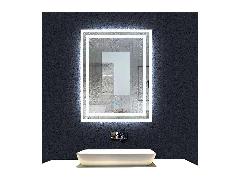 Aica Miroir lumineux avec éclairage intégré, Miroir de salle de bain avec anti-buée, Modèle double contour 70x50cm