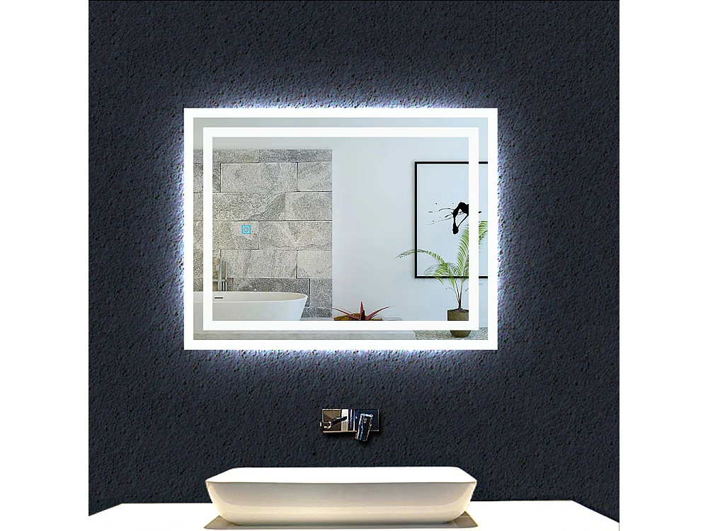 Aica Miroir lumineux avec éclairage intégré, Miroir de salle de bain avec anti-buée, Modèle double contour 70x50cm