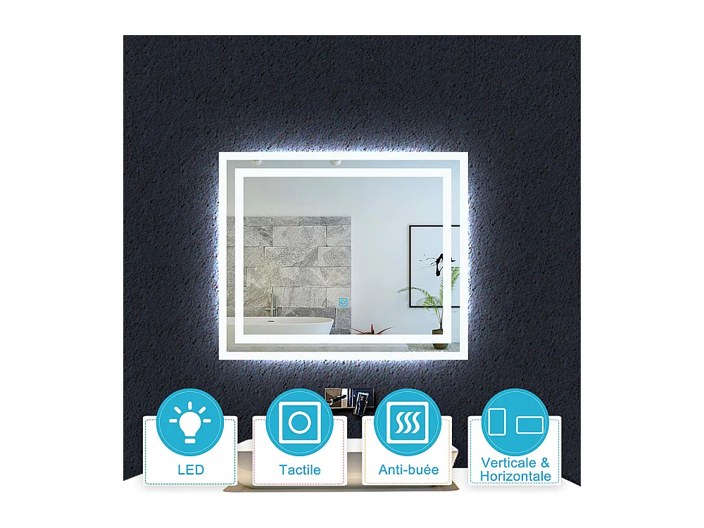 Aica Miroir lumineux avec éclairage intégré, Miroir de salle de bain avec anti-buée, Modèle double contour 60x50cm