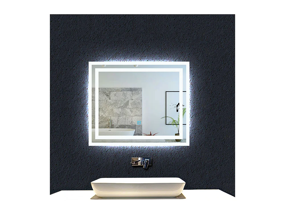 Aica Miroir lumineux avec éclairage intégré, Miroir de salle de bain avec anti-buée, Modèle double contour 60x50cm