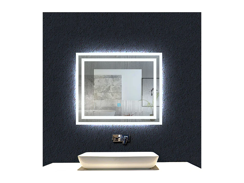 Aica Miroir lumineux avec éclairage intégré, Miroir de salle de bain avec anti-buée, Modèle double contour 60x50cm