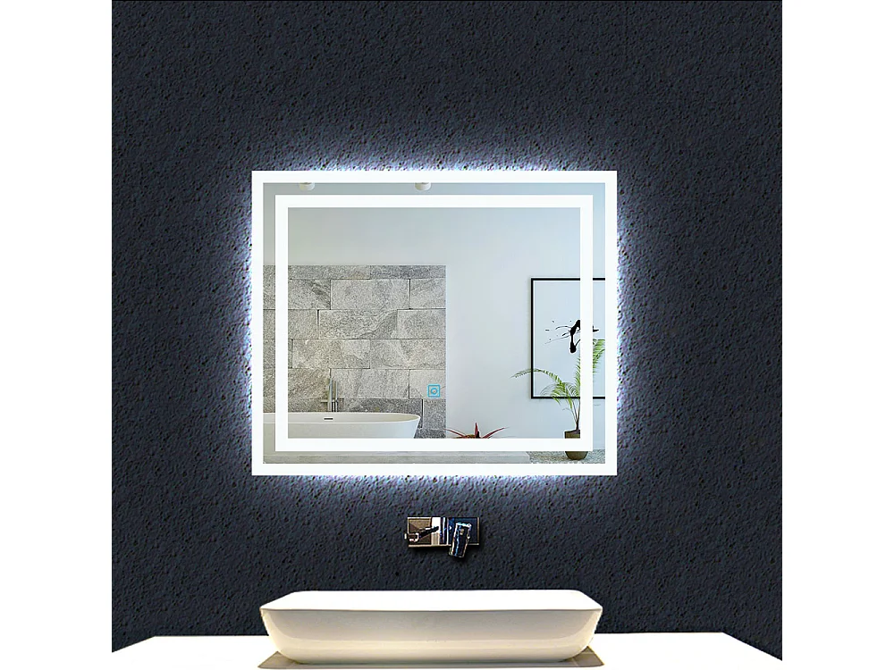 Aica Miroir lumineux avec éclairage intégré, Miroir de salle de bain avec anti-buée, Modèle double contour 60x50cm