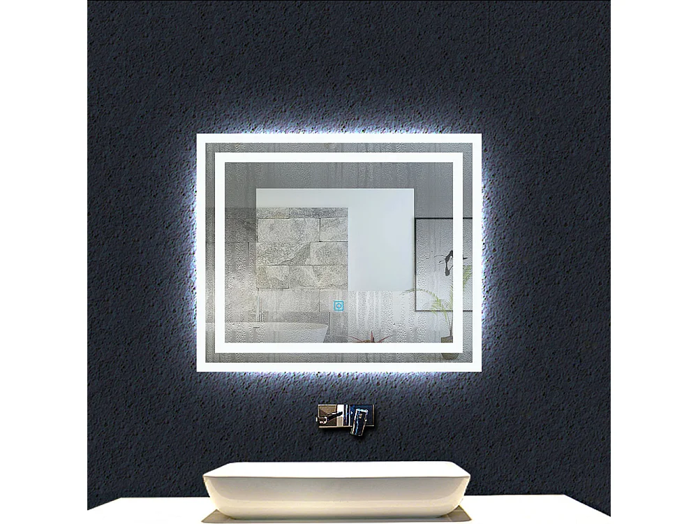 Aica Miroir lumineux avec éclairage intégré, Miroir de salle de bain avec anti-buée, Modèle double contour 60x50cm
