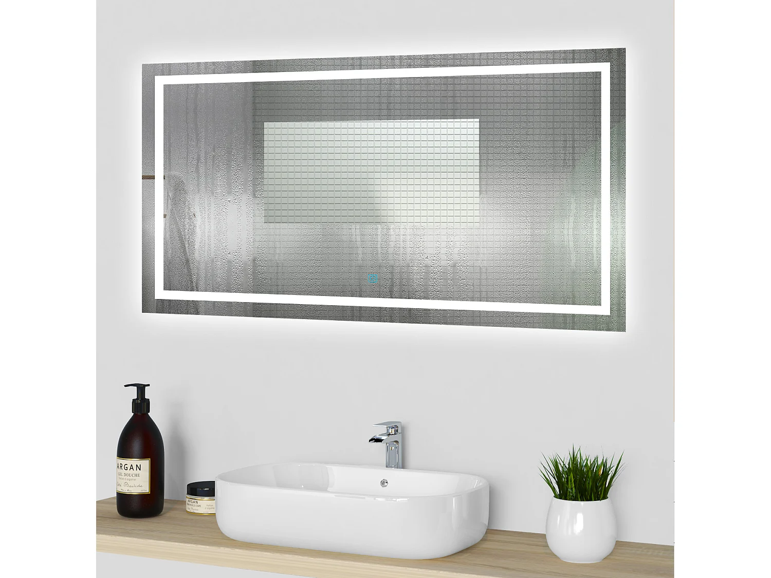 Miroir lumineux l.120 x H.70cm avec Anti-buée + 3 Couleurs + Dimmable, Mural Miroir Lumineux