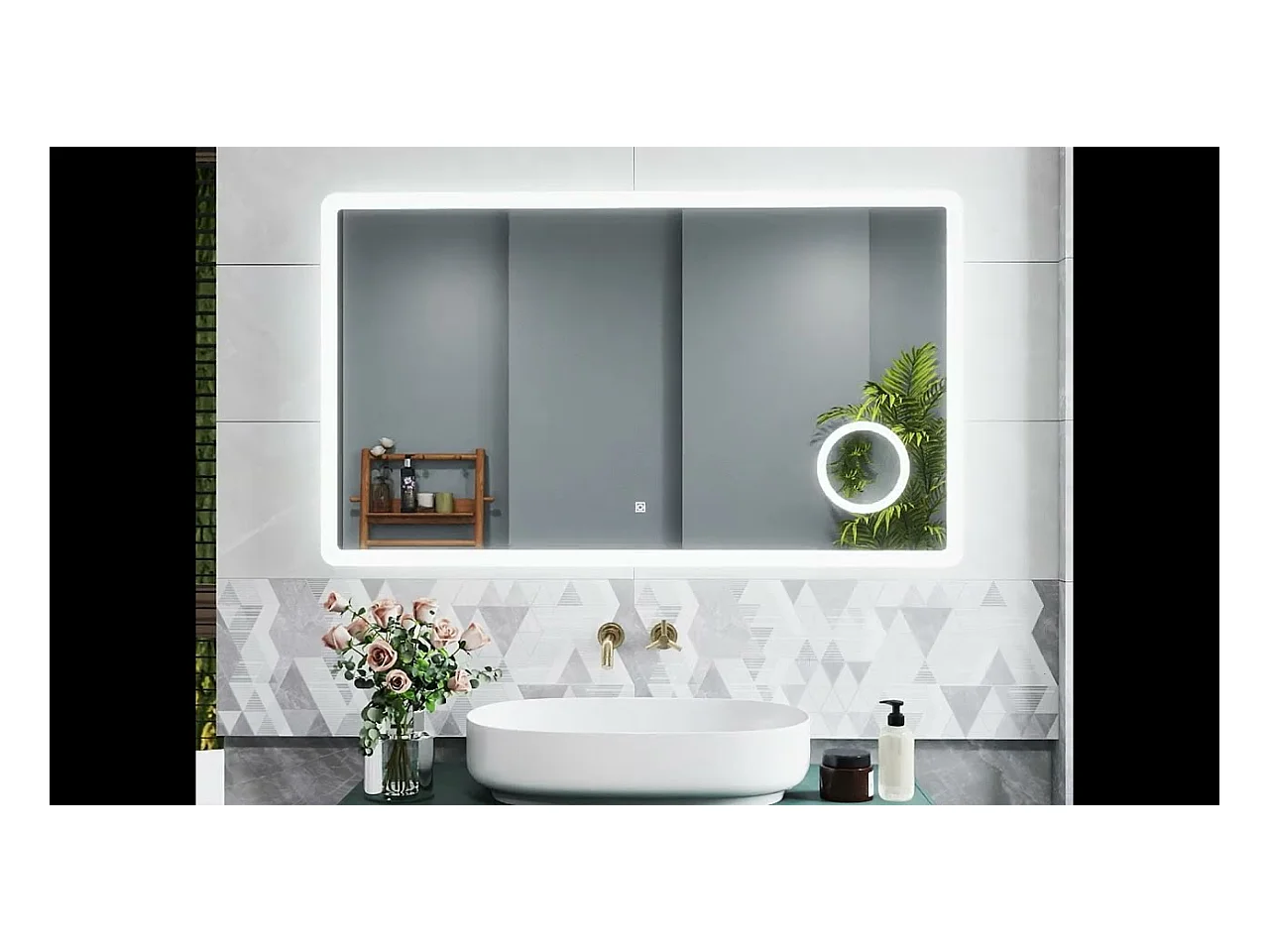 Miroir lumineux 80x60cm avec Anti-buée + 3 Couleurs + Dimmable + grossissant 3x, Mural Miroir salle de bain