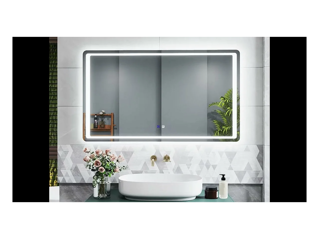Miroir lumineux l.90 x H.65cm avec Anti-buée, Mural Miroir de salle de bain