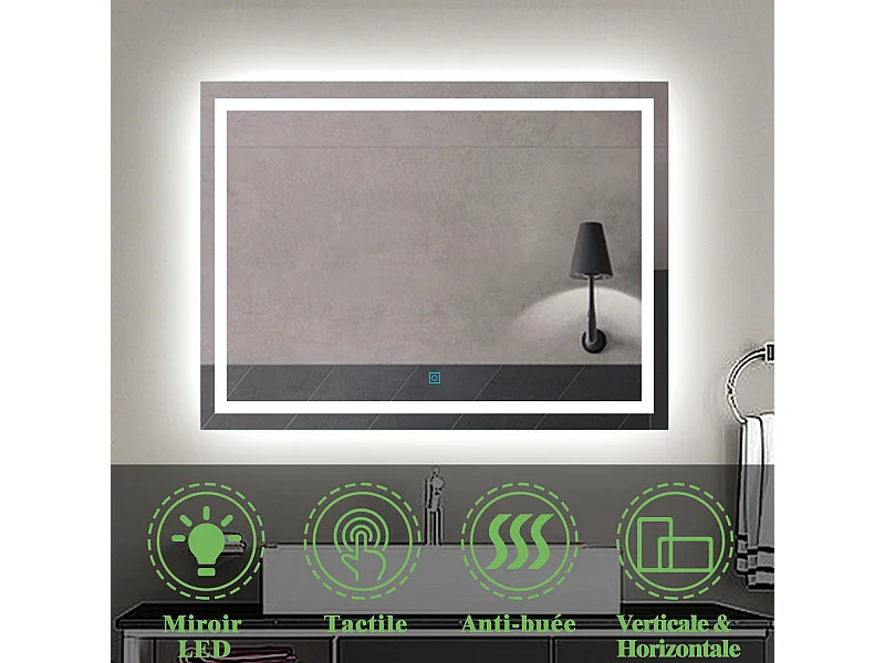 Aica Miroir Led Anti-buée 120x70cm Miroir De Salle De Bain Modèle Classique