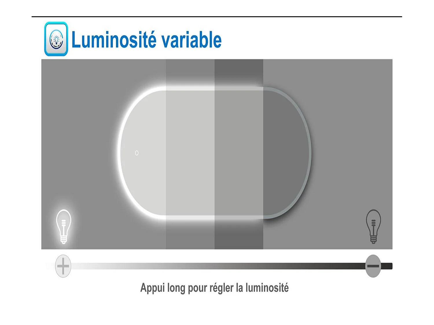 Miroir lumineux ovale l.50 x H.70cm avec Anti-buée + Dimmable, Mural Miroir salle de bain