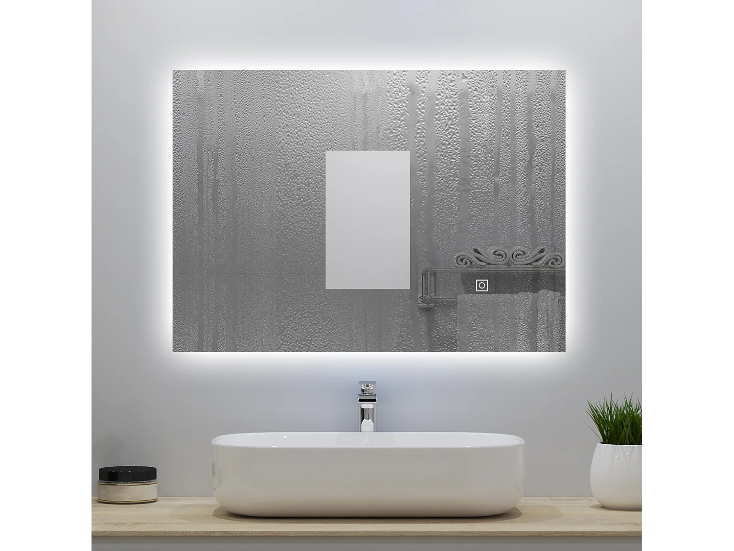 Miroir lumineux 70x50cm avec Anti-buée + Dimmable, Mural Miroir salle de bain